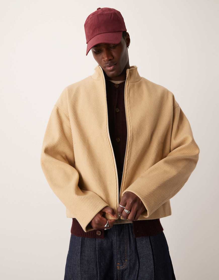 ASOS DESIGN - Oversize-Jacke aus Wollimitat in Camel mit Stehkragen-Grau ASOS DESIGN - Oversize-Jacke aus Wollimitat in Camel mit Stehkragen-Grau von ASOS DESIGN