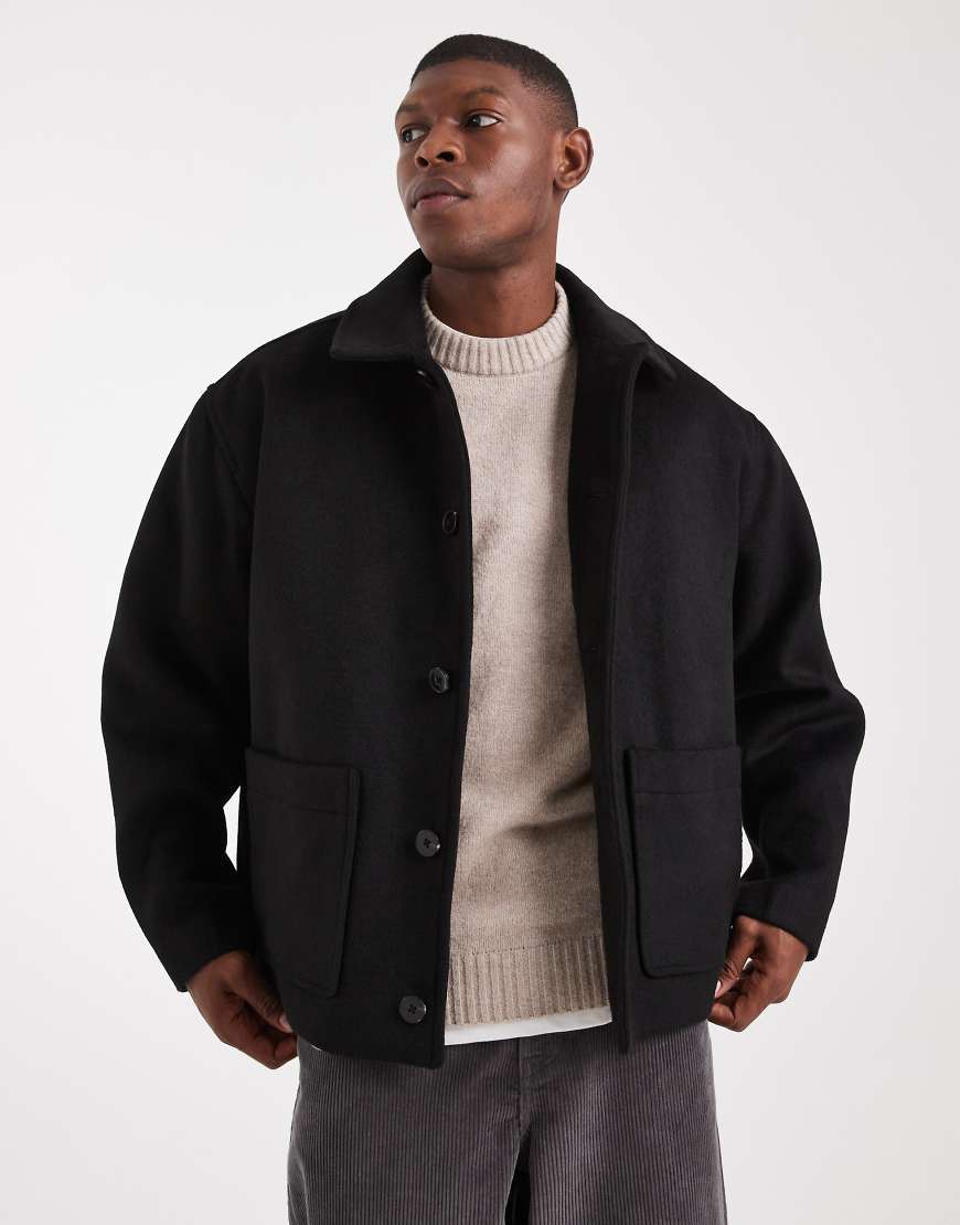 ASOS DESIGN - Oversize-Jacke in schwarzer Wolloptik von ASOS DESIGN