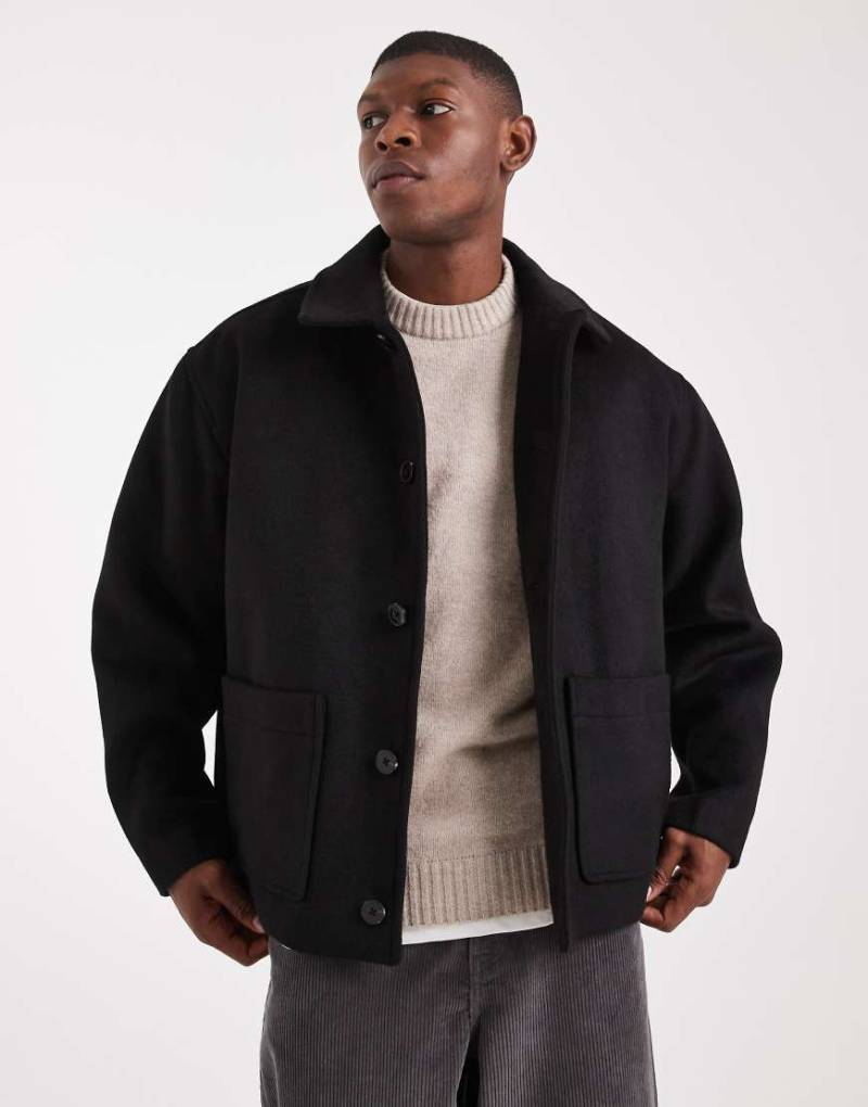 ASOS DESIGN - Oversize-Jacke in schwarzer Wolloptik von ASOS DESIGN