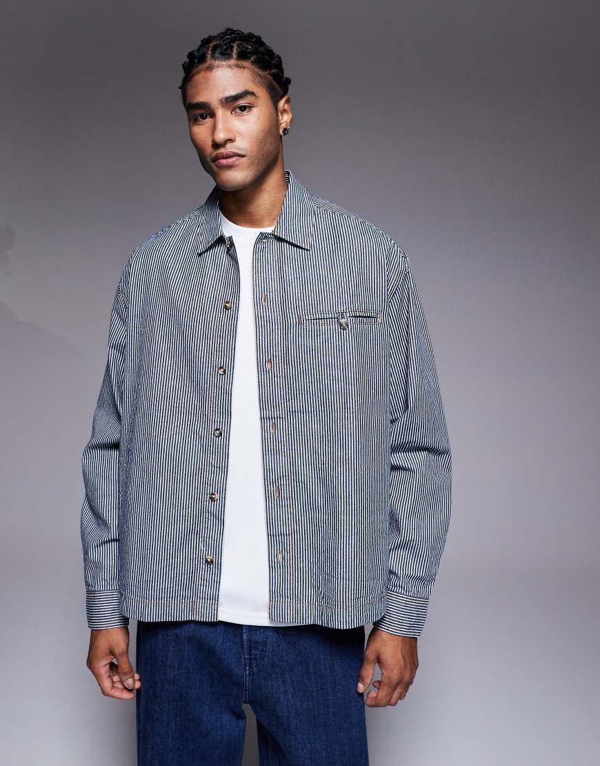 ASOS DESIGN - Oversize-Jeanshemd in Blau mit Streifen von ASOS DESIGN
