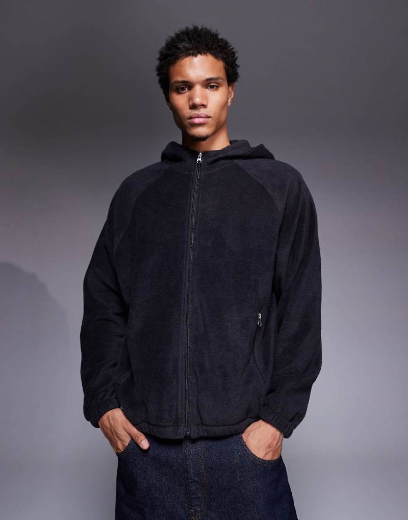 ASOS DESIGN - Locker geschnittene Fleece-Kapuzenjacke in Anthrazit mit Stehkragen-Grau von ASOS DESIGN