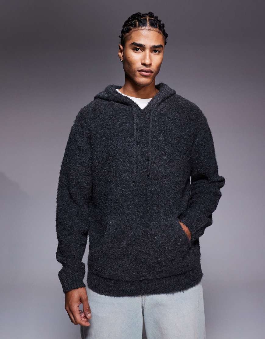 ASOS DESIGN - Oversize-Kapuzenpullover aus Bouclé-Strick in Anthrazit-Grau von ASOS DESIGN