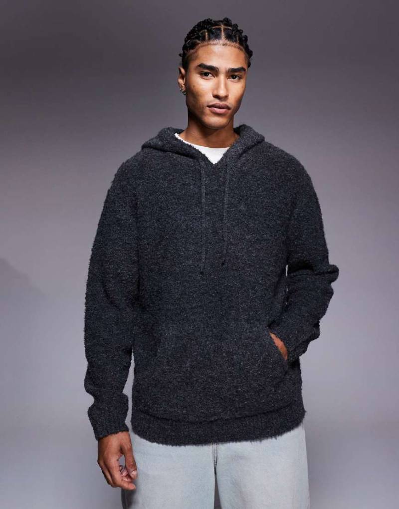 ASOS DESIGN - Oversize-Kapuzenpullover aus Bouclé-Strick in Anthrazit-Grau von ASOS DESIGN