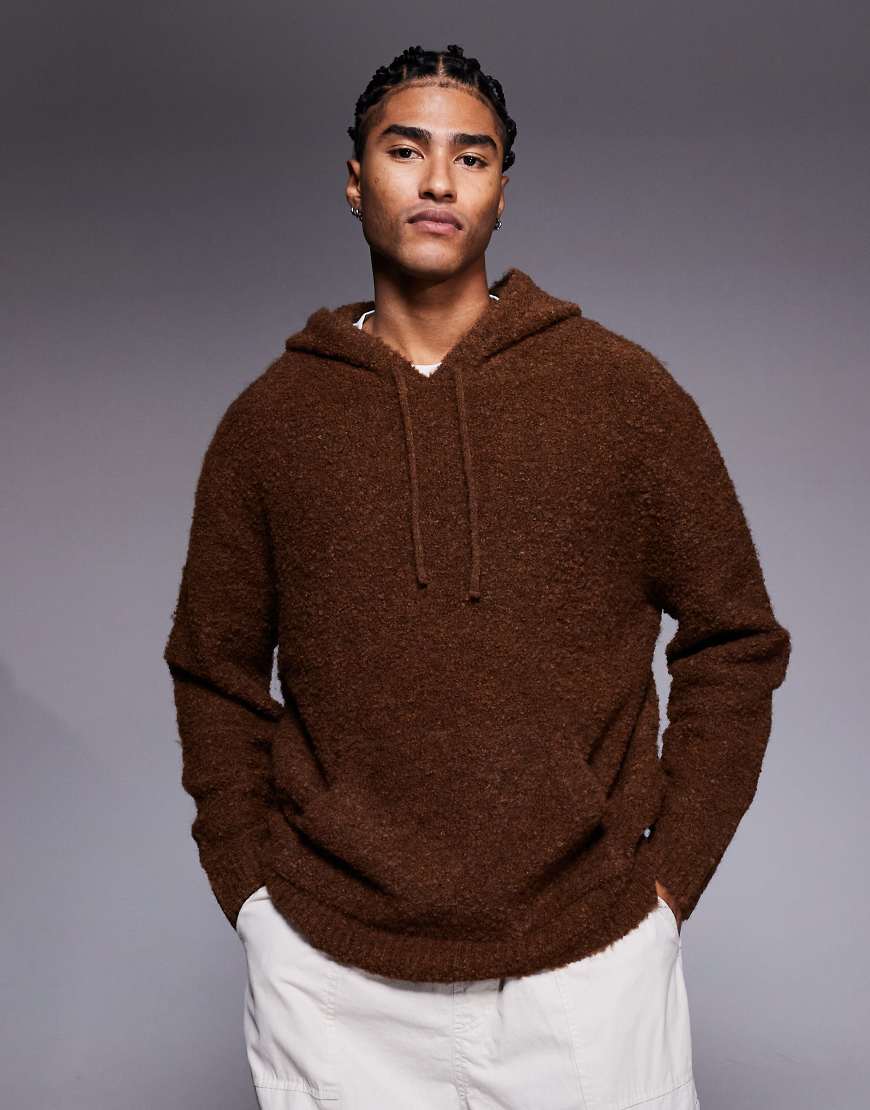 ASOS DESIGN - Oversize-Kapuzenpullover aus Bouclé-Strick in Braun-Schwarz von ASOS DESIGN