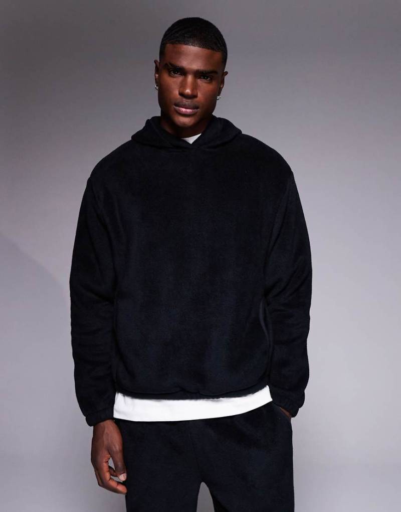 ASOS DESIGN - Locker geschnittener Fleece-Kapuzenpullover in Schwarz, Kombiteil von ASOS DESIGN