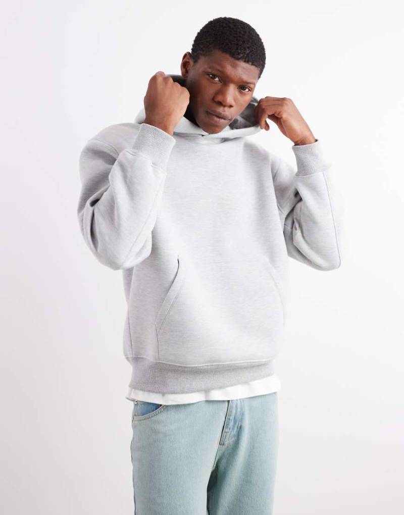ASOS DESIGN - Oversize-Kapuzenpullover aus schwerem neoprenartigem Material in meliertem Grau mit Reißverschluss von ASOS DESIGN