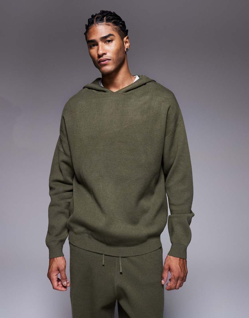 ASOS DESIGN - Oversize-Kapuzenpullover aus Strick in Khaki-Grün von ASOS DESIGN