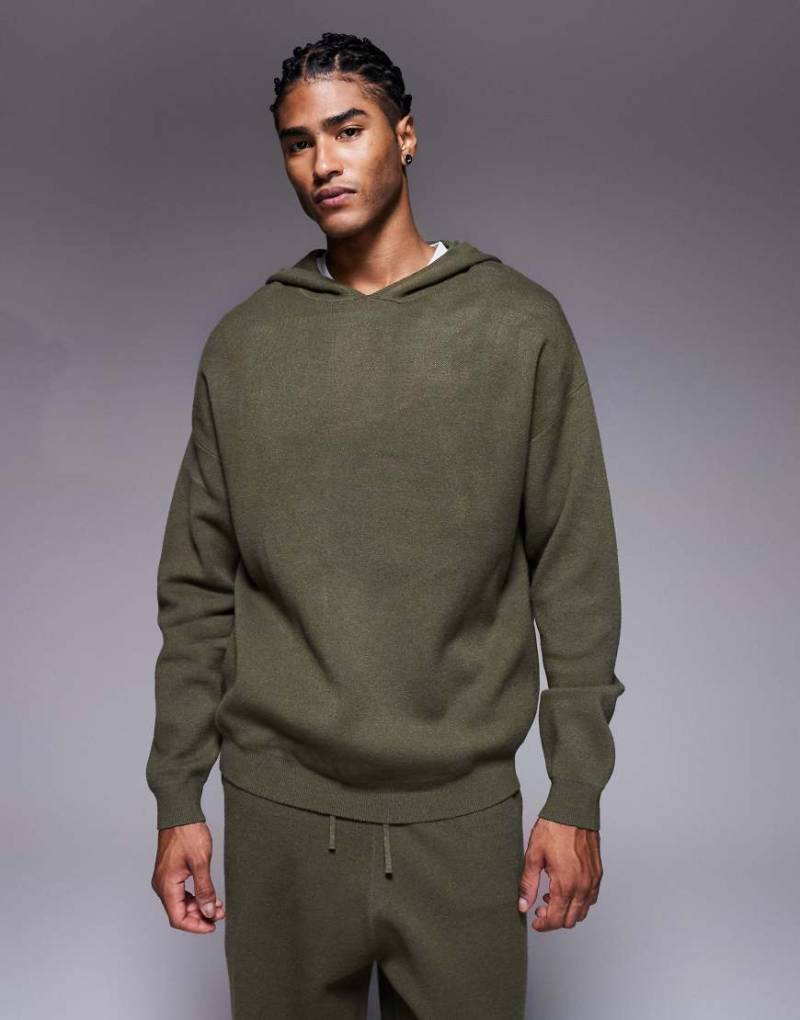 ASOS DESIGN - Oversize-Kapuzenpullover aus Strick in Khaki-Grün von ASOS DESIGN