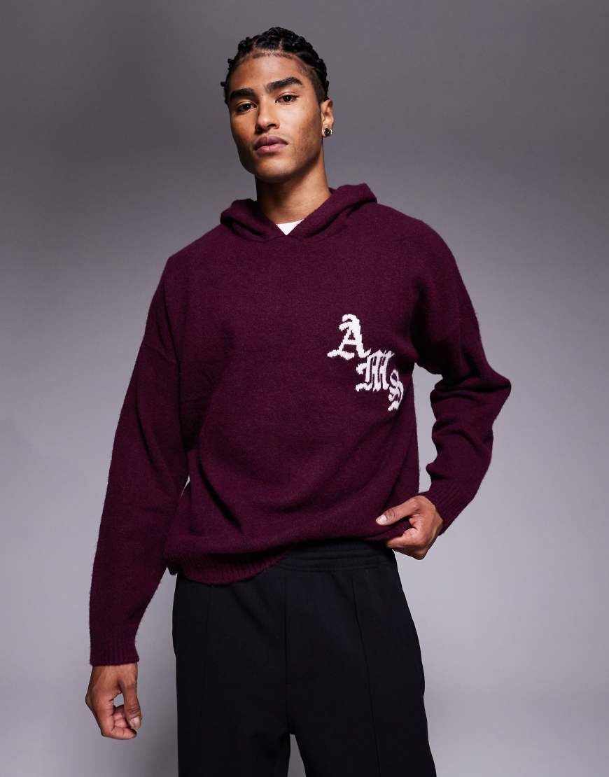 ASOS DESIGN - Oversize-Kapuzenpullover aus flauschigem Strick in Braun mit Gothic-Printdetail-Brown von ASOS DESIGN