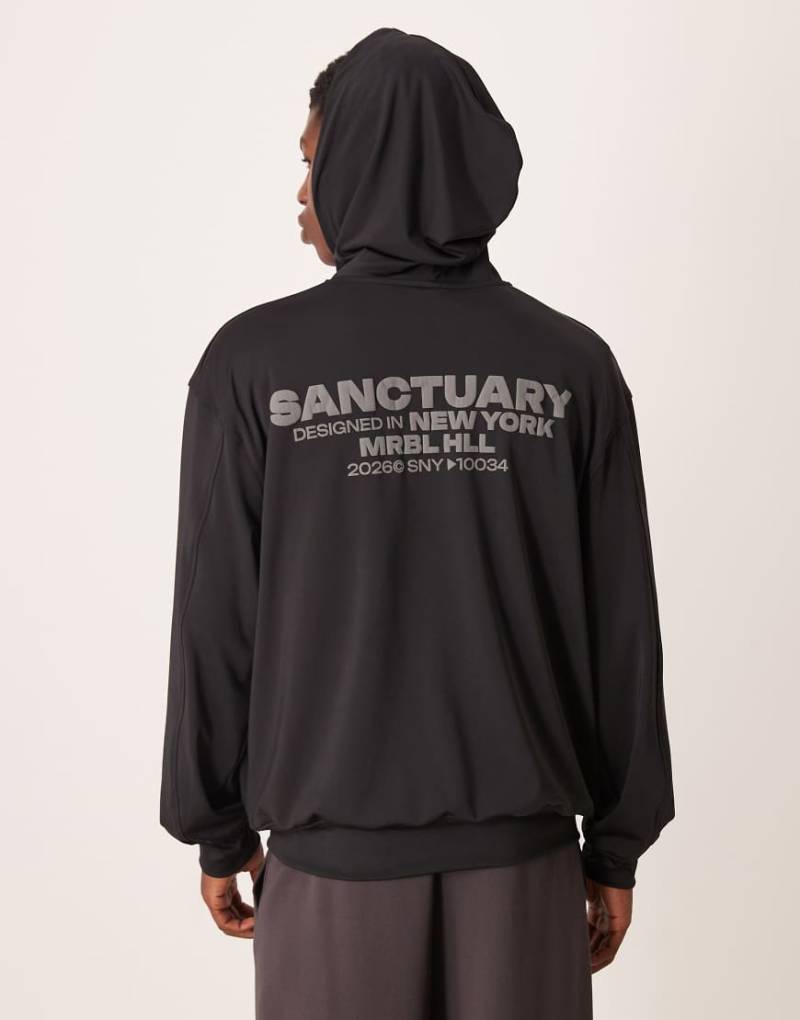 ASOS DESIGN - Oversize-Kapuzenpullover aus neoprenähnlichem Material in Schwarz mit Textprint von ASOS DESIGN