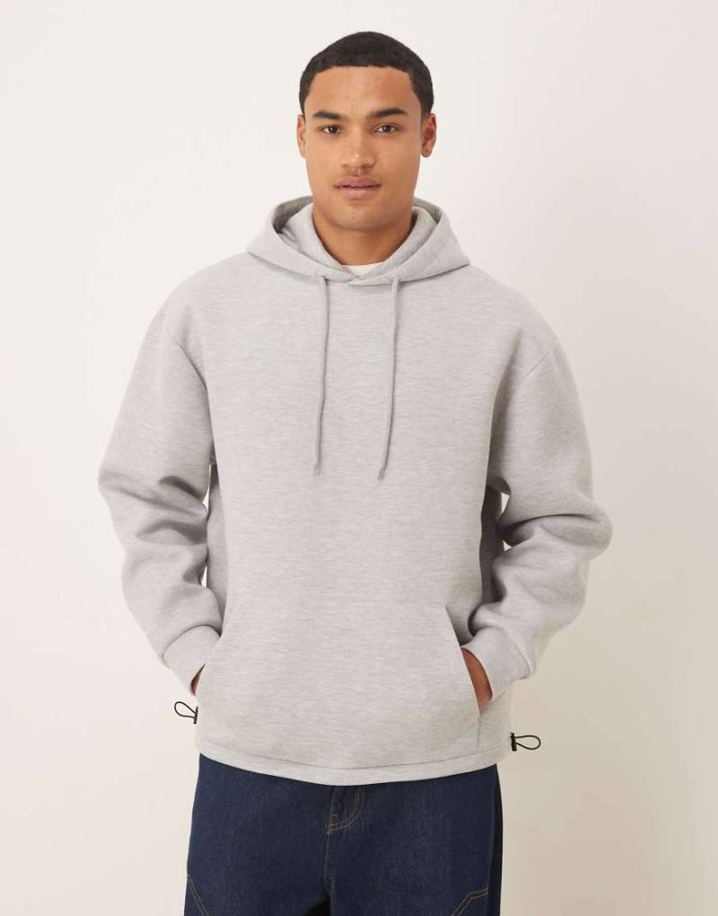 ASOS DESIGN - Oversize-Kapuzenpullover aus schwerem neoprenartigem Stoff in meliertem Grau mit festem Saum und Tunnelzug von ASOS DESIGN