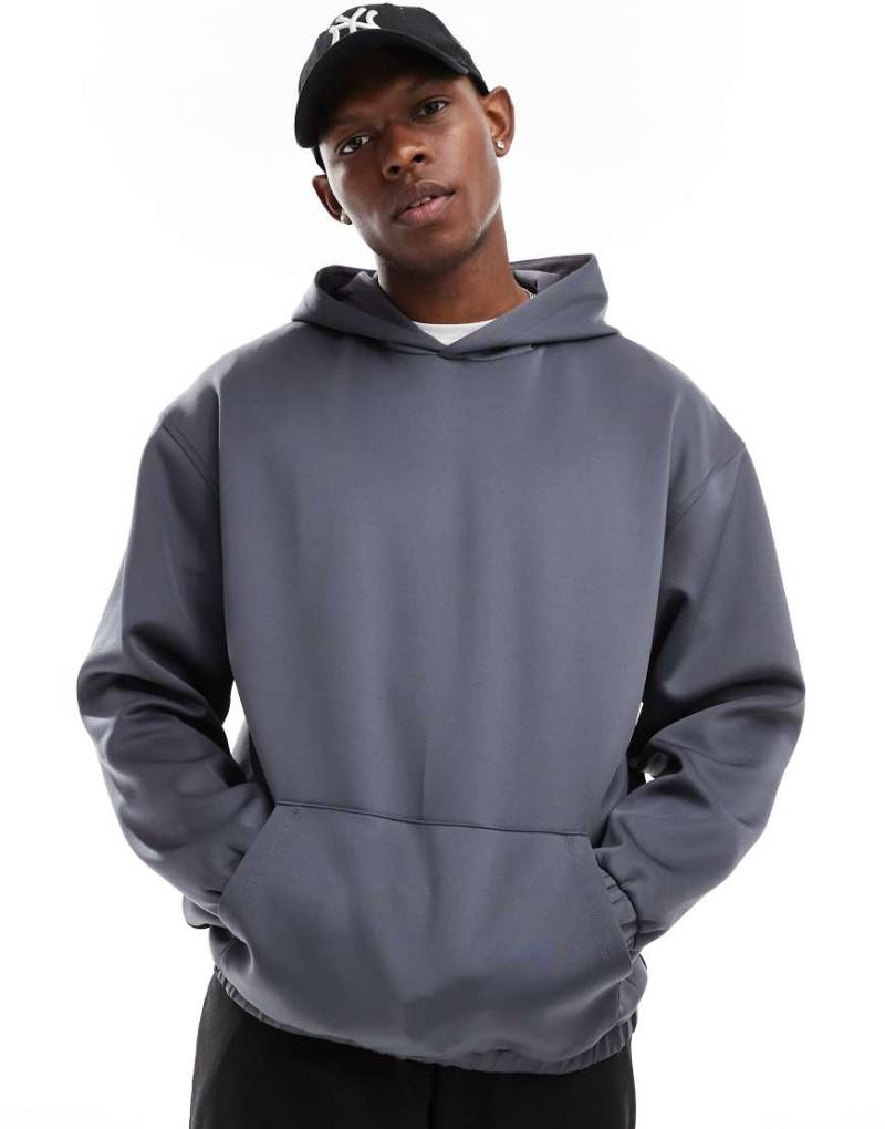 ASOS DESIGN - Oversize-Kapuzenpullover in Anthrazit mit Neopren-Optik-Grau von ASOS DESIGN