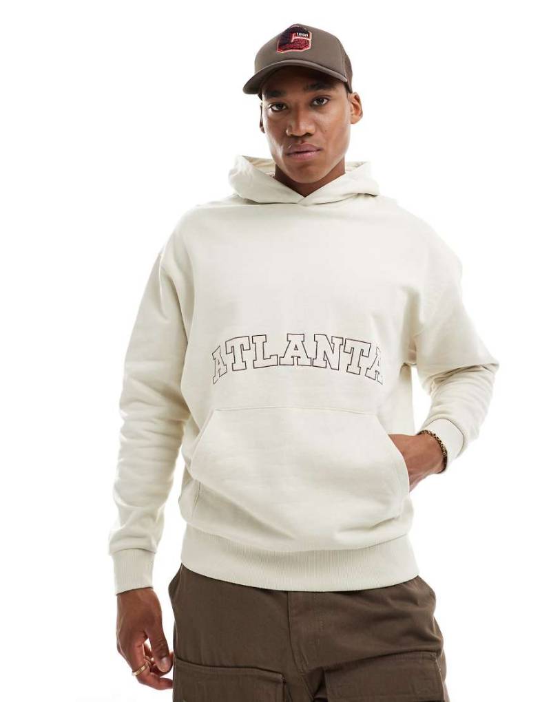 ASOS DESIGN - Oversize-Kapuzenpullover in Beige mit Stadt-Stickerei-Print vorn-Neutral von ASOS DESIGN