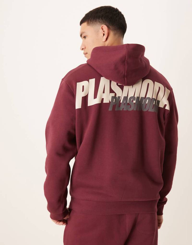 ASOS DESIGN - Oversize-Kapuzenpullover in Burgunderrot mit Textprints, Kombiteil von ASOS DESIGN