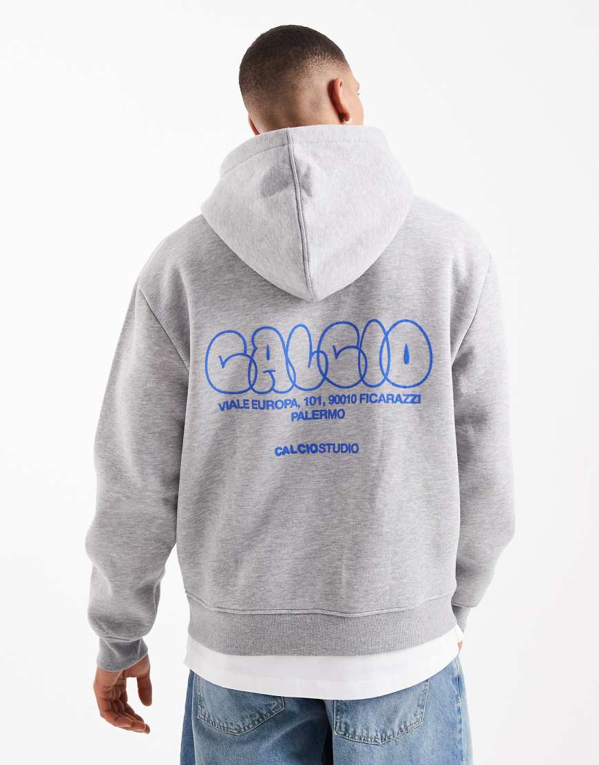 ASOS DESIGN - Oversize-Kapuzenpullover in Grau meliert mit Blasenprint von ASOS DESIGN