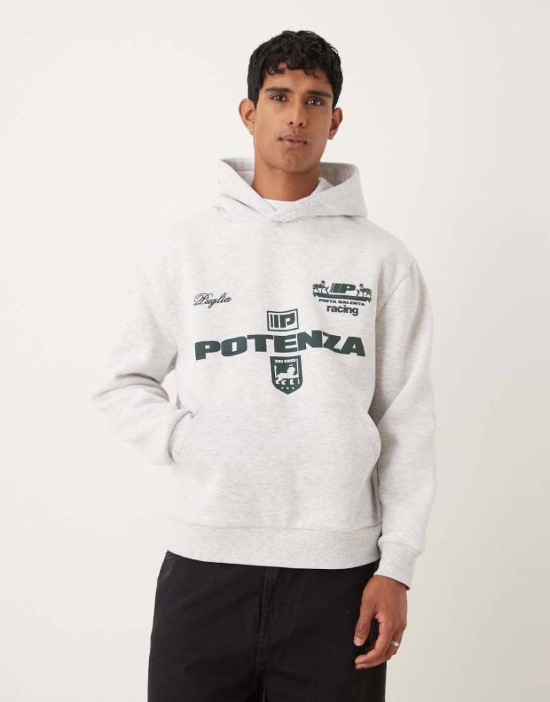 ASOS DESIGN - Oversize-Kapuzenpullover in Grau meliert mit Fußballprint von ASOS DESIGN