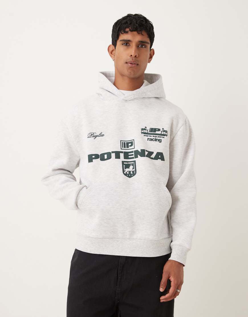 ASOS DESIGN - Oversize-Kapuzenpullover in Grau meliert mit Fußballprint von ASOS DESIGN
