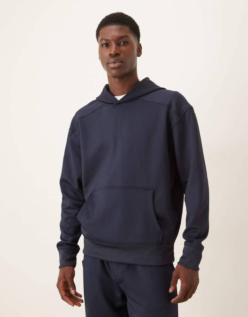 ASOS DESIGN - Relaxed-Fit-Kapuzenpullover aus schwerem, neoprenartigem Stoff in Marineblau, Kombiteil von ASOS DESIGN