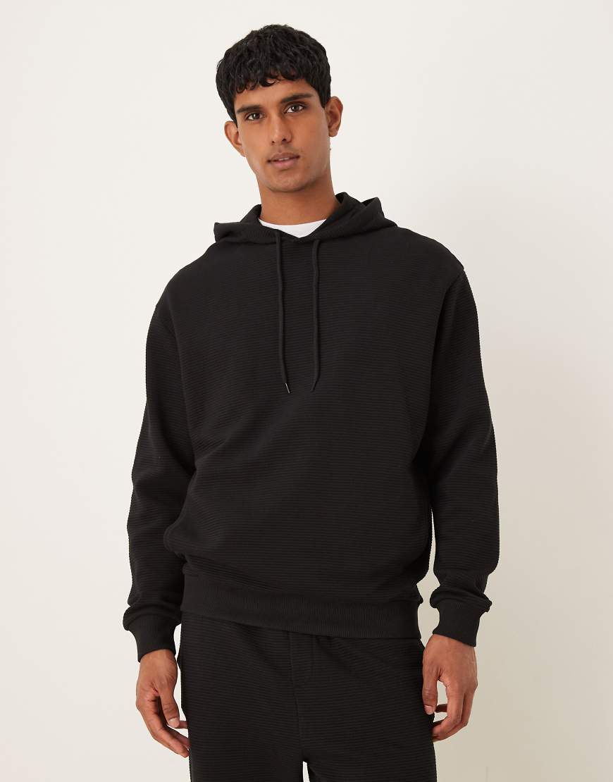ASOS DESIGN - Gerippter Relaxed-Fit-Kapuzenpullover in Schwarz, Kombiteil von ASOS DESIGN