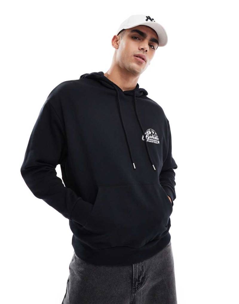 ASOS DESIGN - Oversize-Kapuzenpullover in Schwarz mit Print von ASOS DESIGN