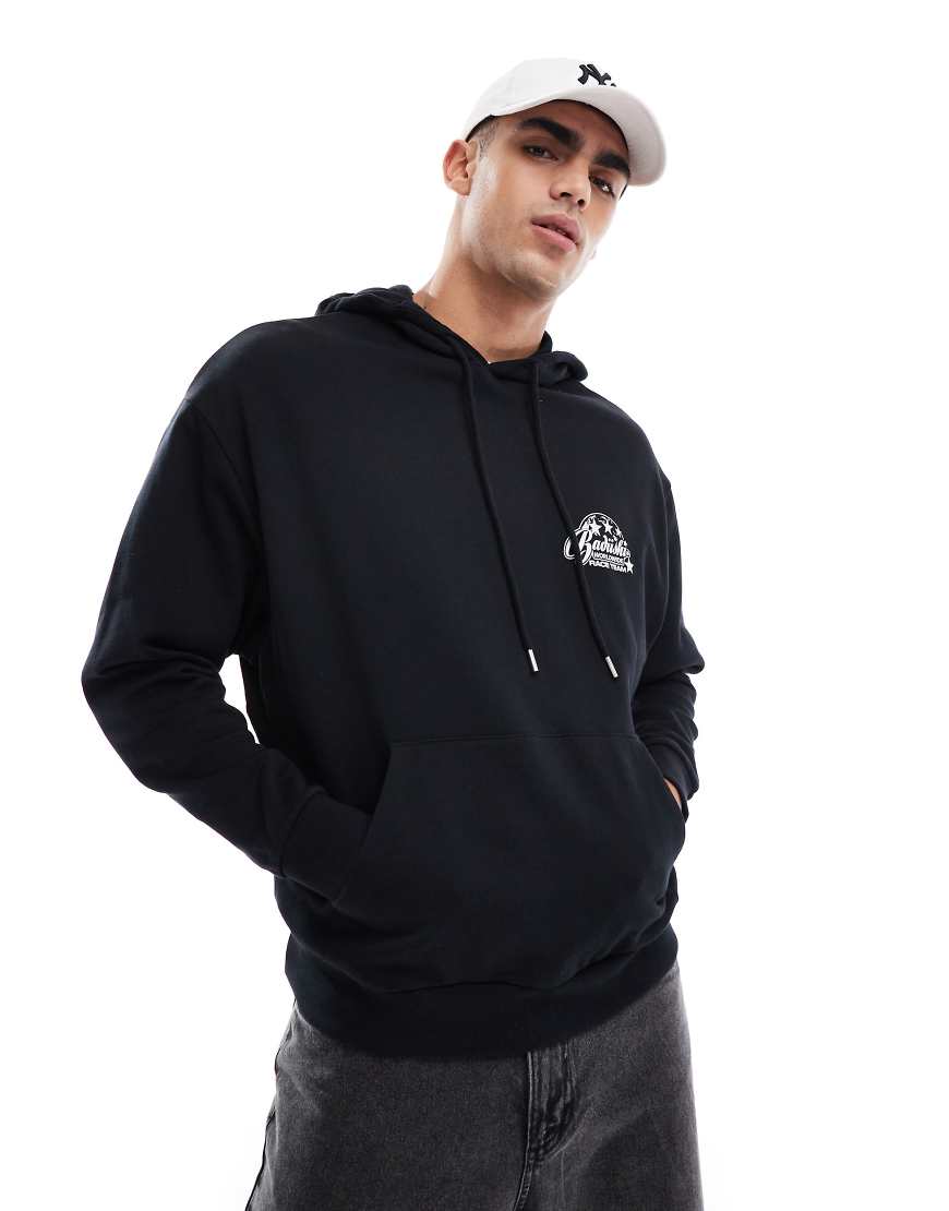 ASOS DESIGN - Oversize-Kapuzenpullover in Schwarz mit Print von ASOS DESIGN