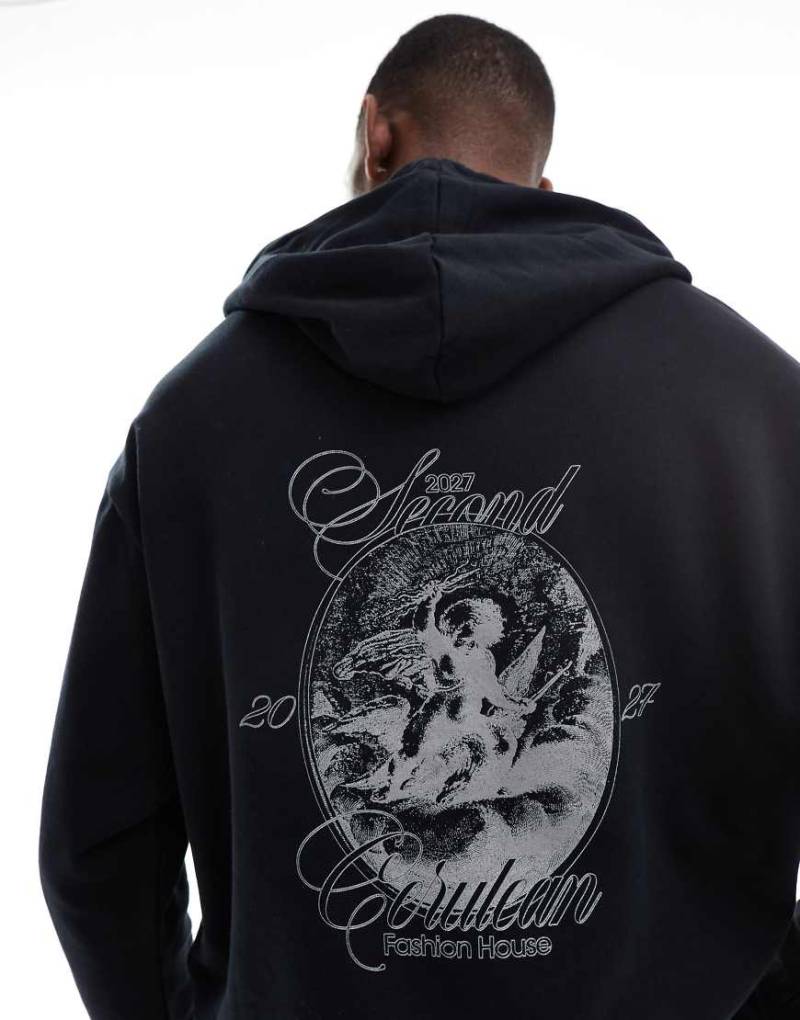 ASOS DESIGN - Oversize-Kapuzenpullover in Schwarz mit Print von ASOS DESIGN