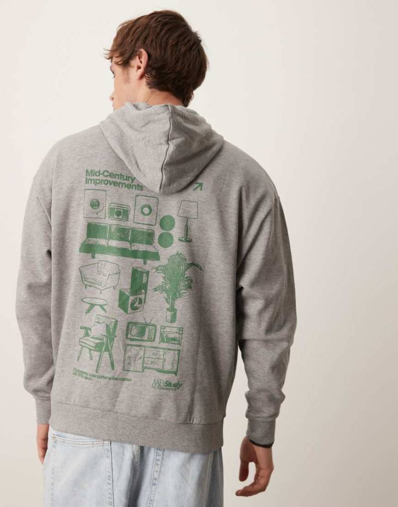 ASOS DESIGN - Oversize-Kapuzenpullover in grau meliert mit Souvenir-Prints von ASOS DESIGN