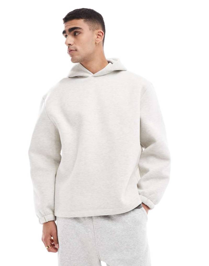 ASOS DESIGN - Oversize-Kapuzenpullover in graumelierter Neoprenoptik-Weiß von ASOS DESIGN