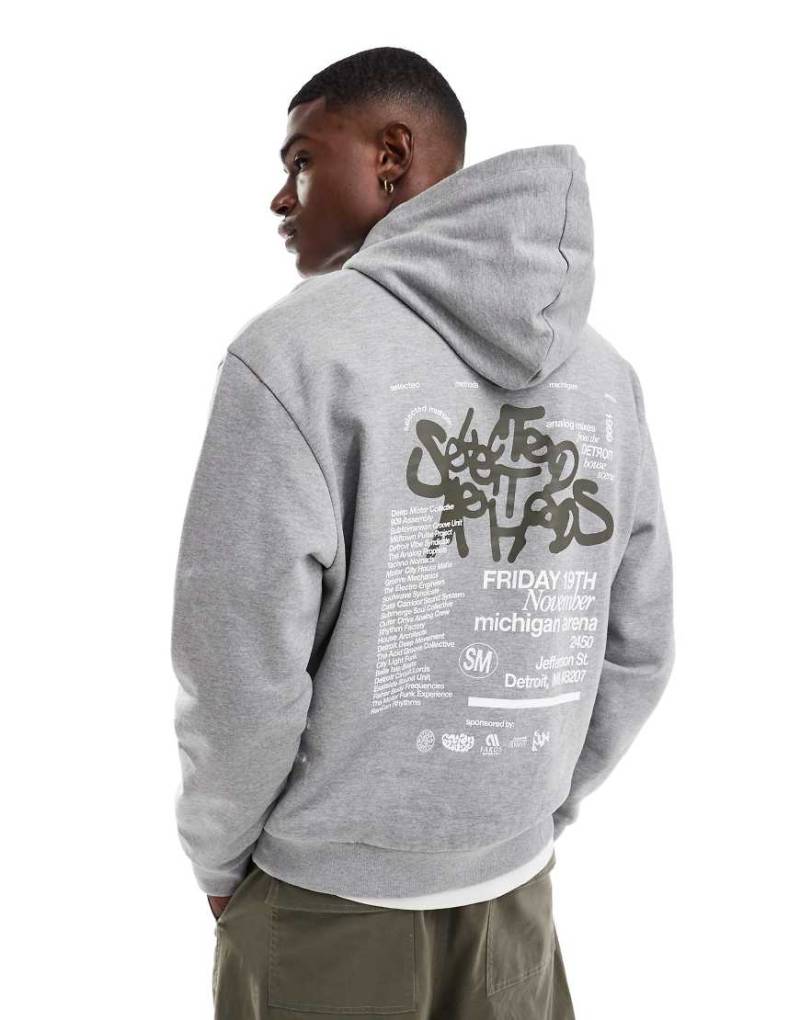 ASOS DESIGN - Oversize-Kapuzenpullover in meliertem Grau mit Graffiti-Print auf Brust und Rücken von ASOS DESIGN