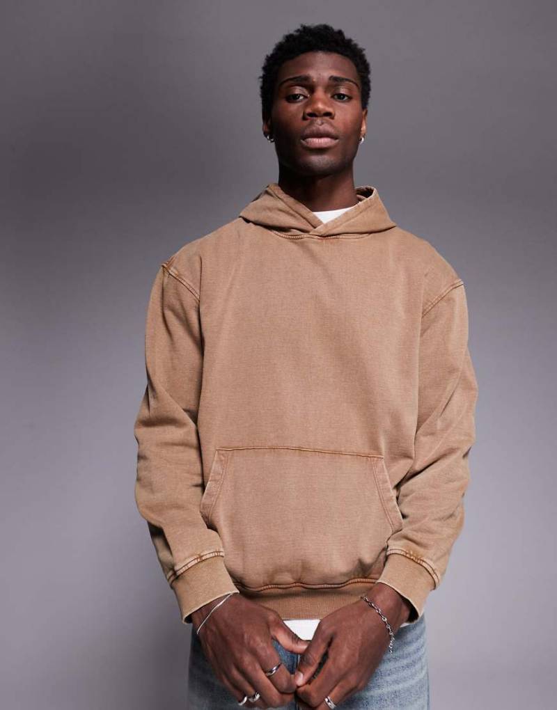 ASOS DESIGN - Oversize-Kapuzenpullover in verwaschenem Braun, Kombiteil von ASOS DESIGN