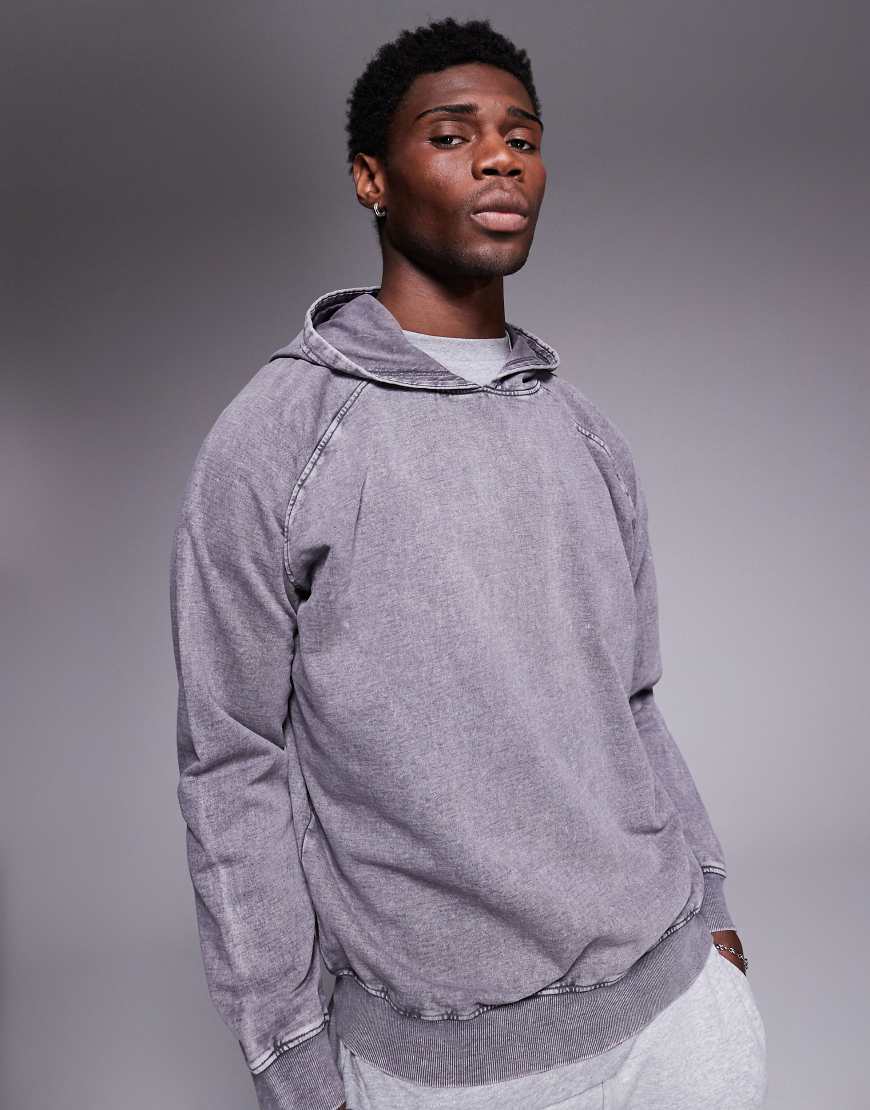 ASOS DESIGN - Oversize-Kapuzenpullover in verwaschenem Grau mit Raglanärmeln, Kombiteil ASOS DESIGN - Oversize-Kapuzenpullover in verwaschenem Grau mit Raglanärmeln, Kombiteil von ASOS DESIGN