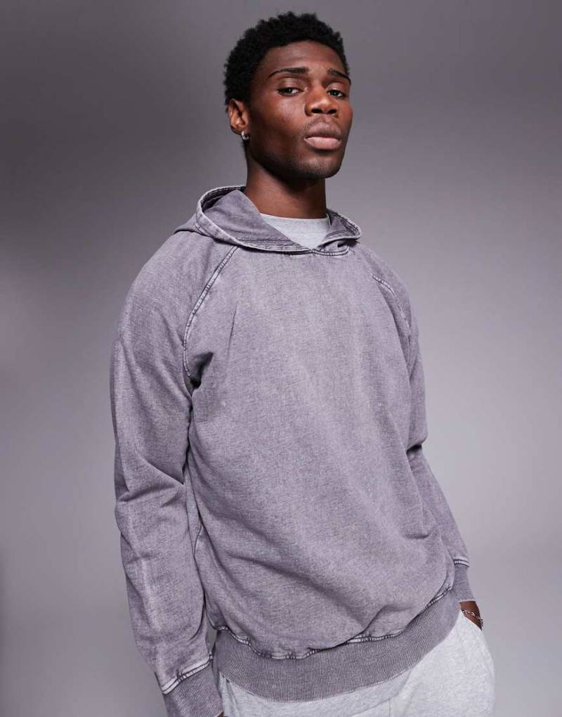 ASOS DESIGN - Oversize-Kapuzenpullover in verwaschenem Grau mit Raglanärmeln, Kombiteil von ASOS DESIGN