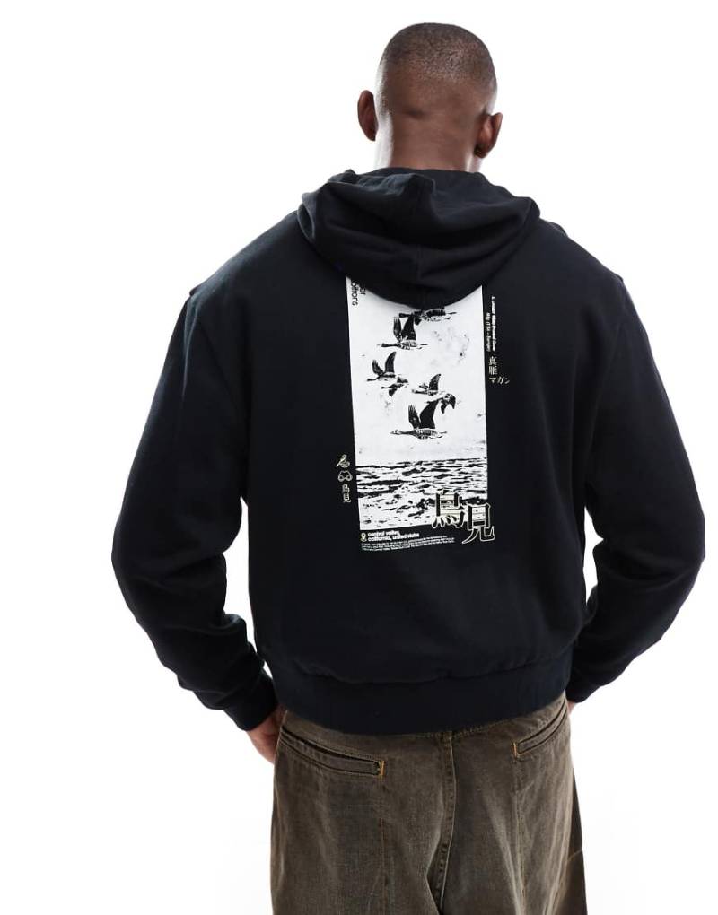 ASOS DESIGN - Oversize-Kapuzenpullover mit Aufdruck hinten in Schwarz von ASOS DESIGN