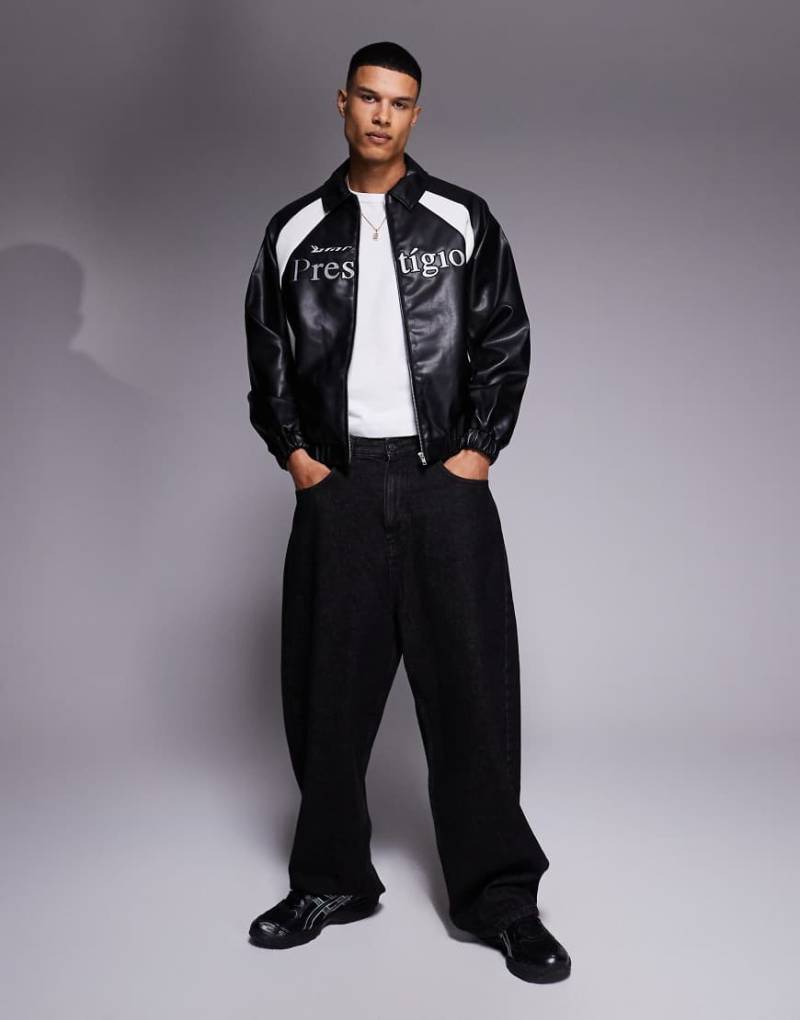 ASOS DESIGN - Oversize-Motocross-Jacke aus Kunstleder in Schwarz von ASOS DESIGN