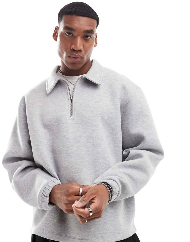 ASOS DESIGN - Oversize-Oberteil in Neopren-Optik in Grau meliert mit kurzem Reißverschluss von ASOS DESIGN