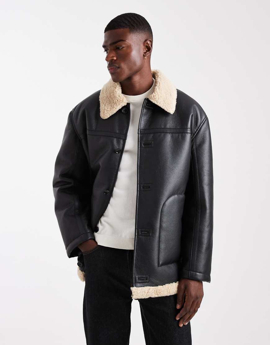 ASOS DESIGN - Oversize-Pilotenjacke in Schwarz mit abgesetztem Kragen von ASOS DESIGN
