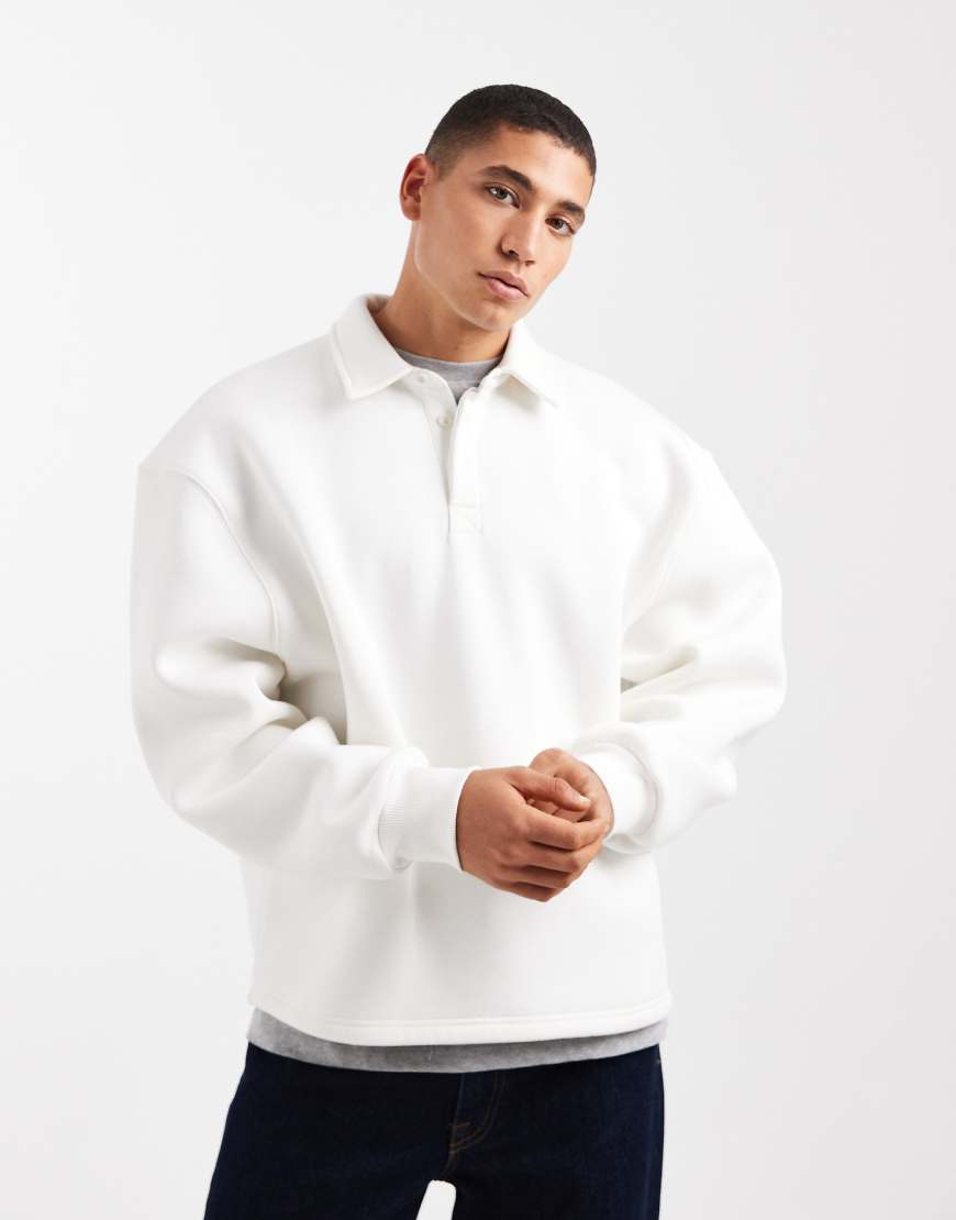 ASOS DESIGN - Oversize-Polo-Sweatshirt in Ecru-Weiß von ASOS DESIGN