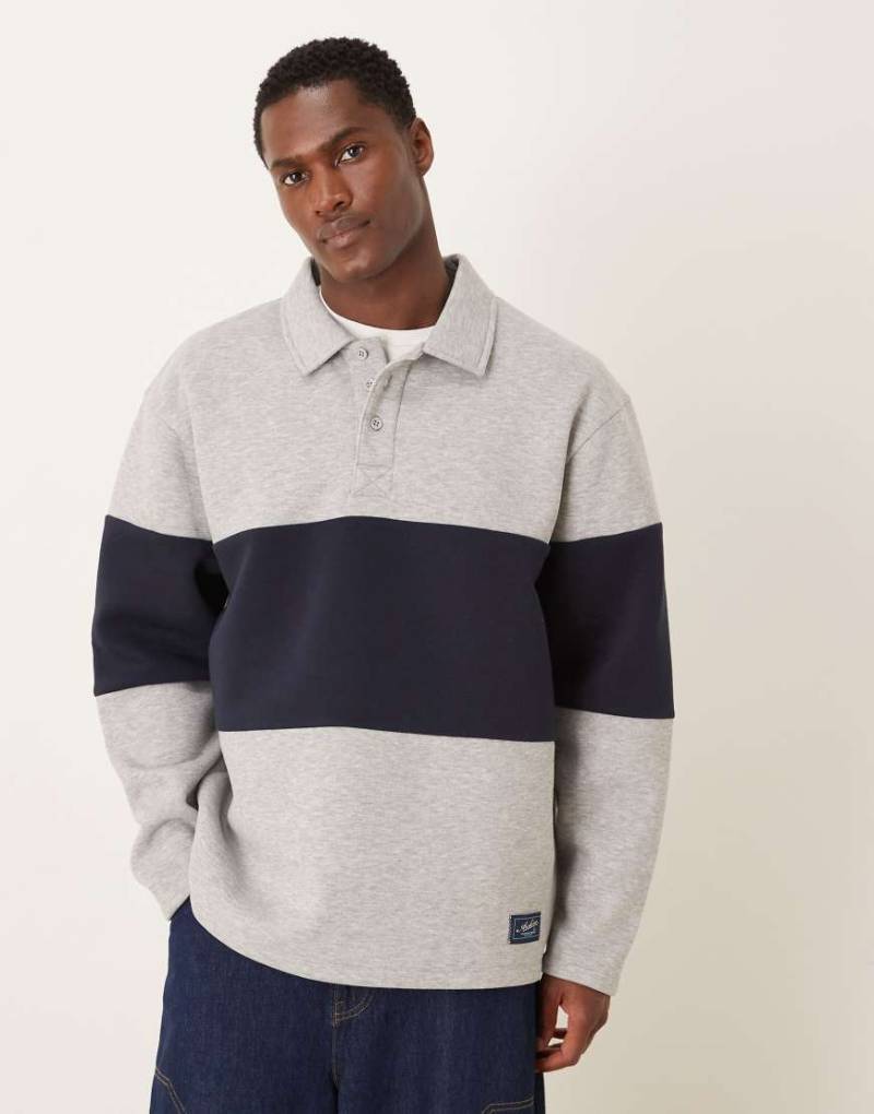 ASOS DESIGN - Oversize-Polo-Sweatshirt in Grau meliert mit Farbblock-Design und gewebtem Etikett von ASOS DESIGN