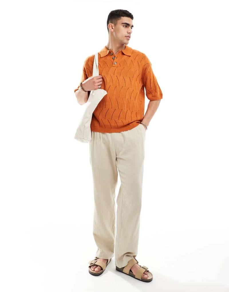 ASOS DESIGN - Oversize-Polohemd aus Pointelle-Strick in Dunkelorange von ASOS DESIGN