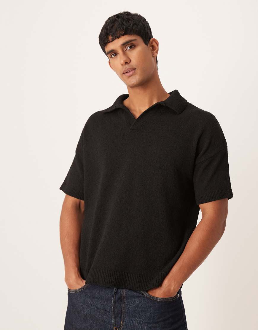 ASOS DESIGN - Oversize-Polohemd aus Strick in Schwarz mit Struktur von ASOS DESIGN