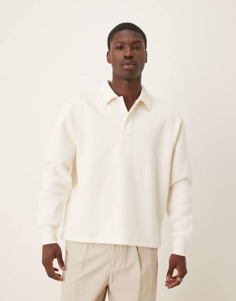 ASOS DESIGN - Relaxed-Fit-Sweatshirt in Creme mit verdeckter Knopfleiste-Weiß von ASOS DESIGN