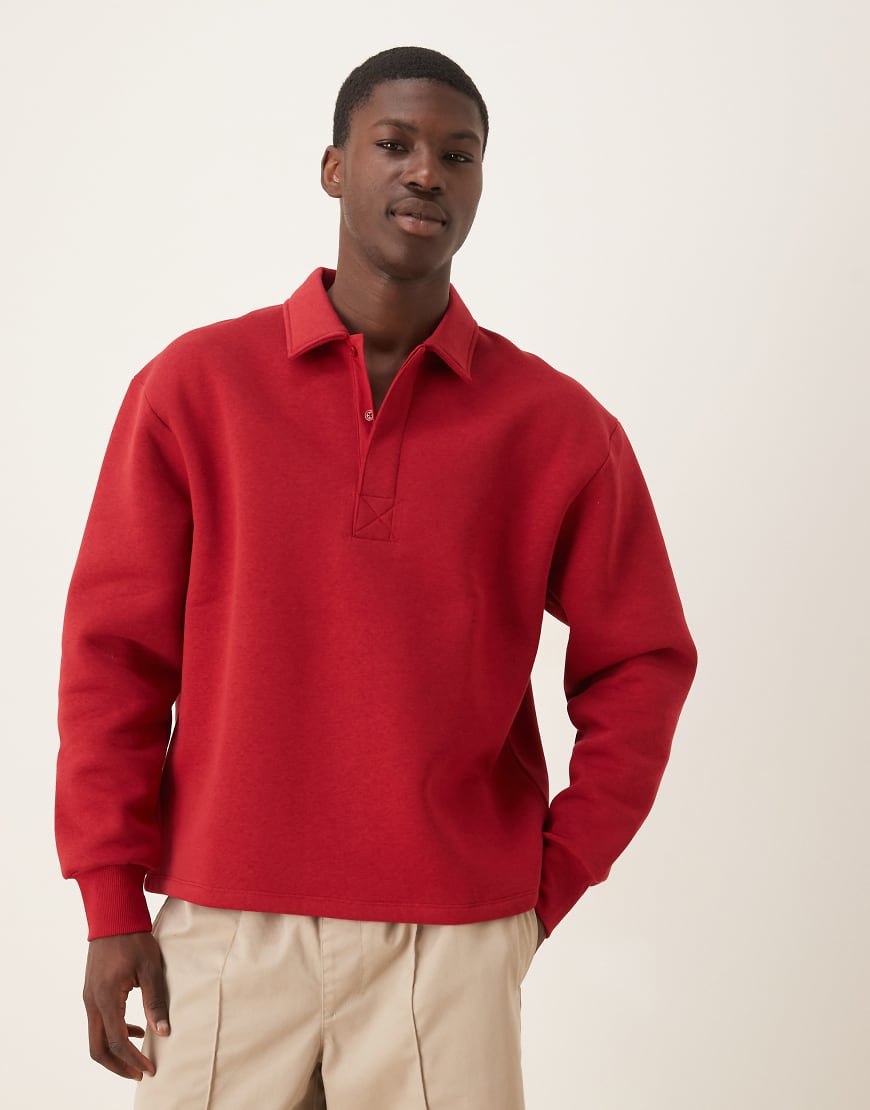 ASOS DESIGN - Oversize-Polohemd in Rot mit verdeckter Knopfleiste ASOS DESIGN - Oversize-Polohemd in Rot mit verdeckter Knopfleiste von ASOS DESIGN