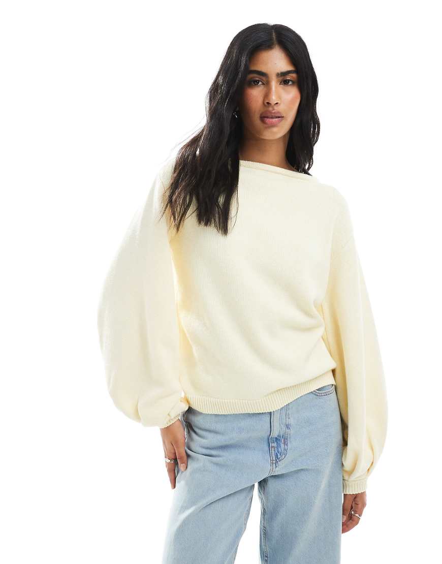ASOS DESIGN - Oversize-Pullover in Buttermilchgelb mit Ballon-Ärmeln ASOS DESIGN - Oversize-Pullover in Buttermilchgelb mit Ballon-Ärmeln von ASOS DESIGN