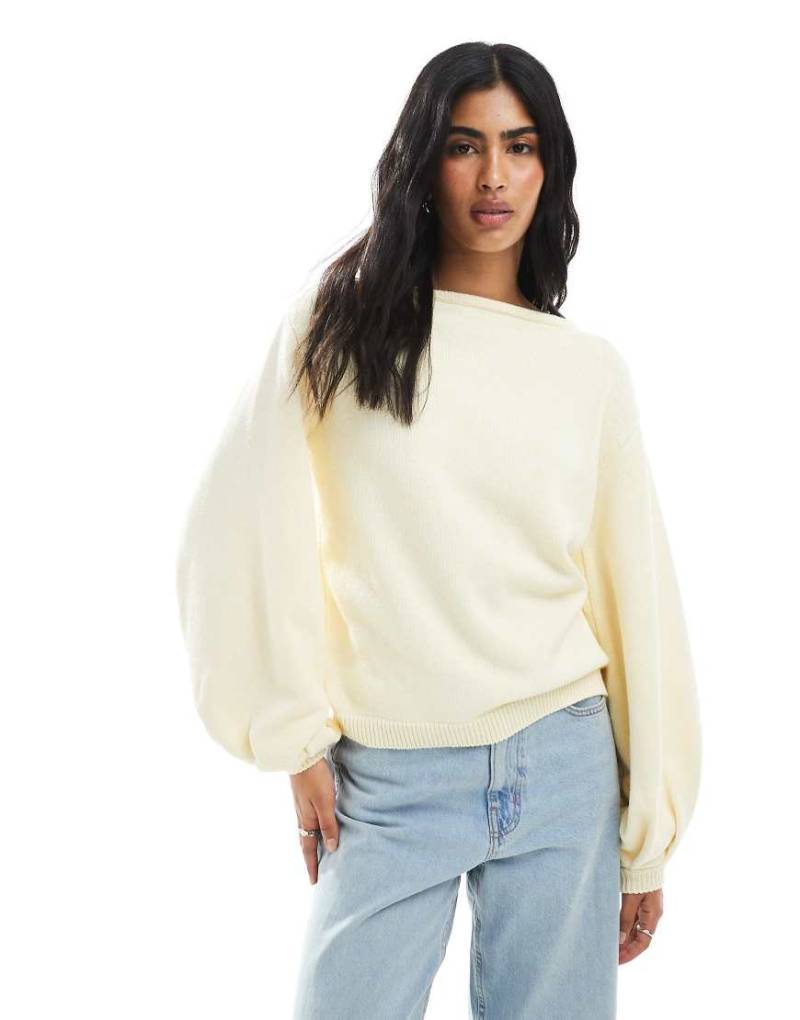 ASOS DESIGN - Oversize-Pullover in Buttermilchgelb mit Ballon-Ärmeln von ASOS DESIGN