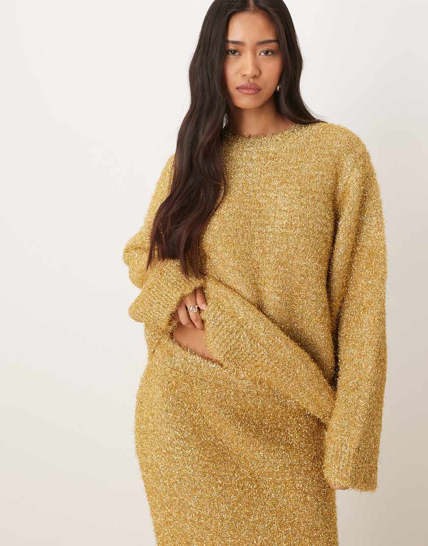 ASOS DESIGN - Oversize-Pullover in Gold mit Lametta-Struktur, Kombiteil-Goldfarben von ASOS DESIGN