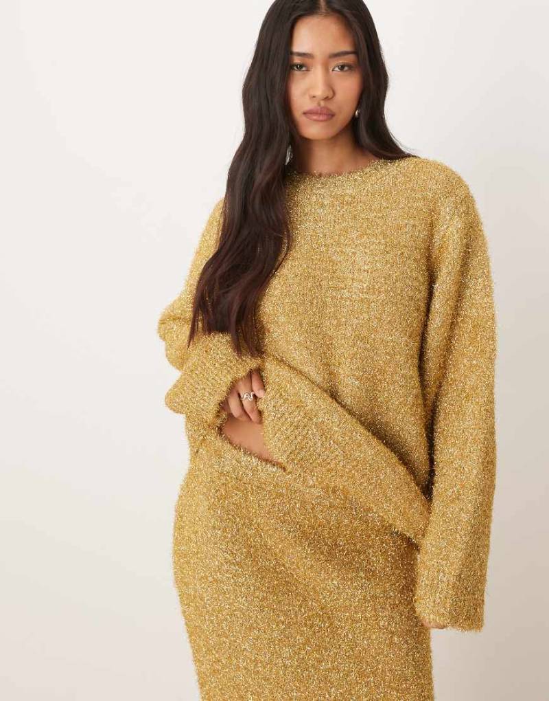 ASOS DESIGN - Oversize-Pullover in Gold mit Lametta-Struktur, Kombiteil-Goldfarben von ASOS DESIGN