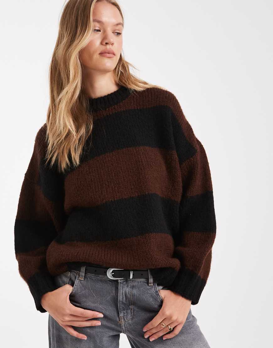 ASOS DESIGN - Oversize-Pullover in schwarz und schokobraun gestreift mit Rundhalsausschnitt-Bunt von ASOS DESIGN
