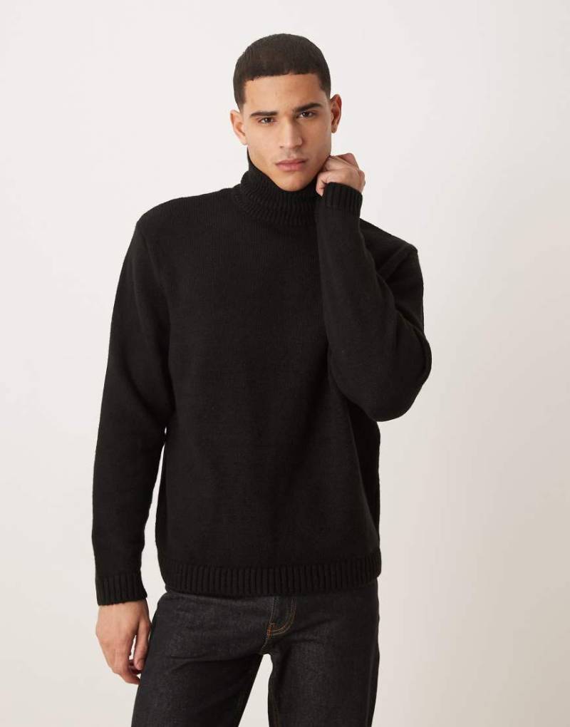 ASOS DESIGN - Oversize-Rollkragenpullover aus Strick in Schwarz mit Struktur von ASOS DESIGN