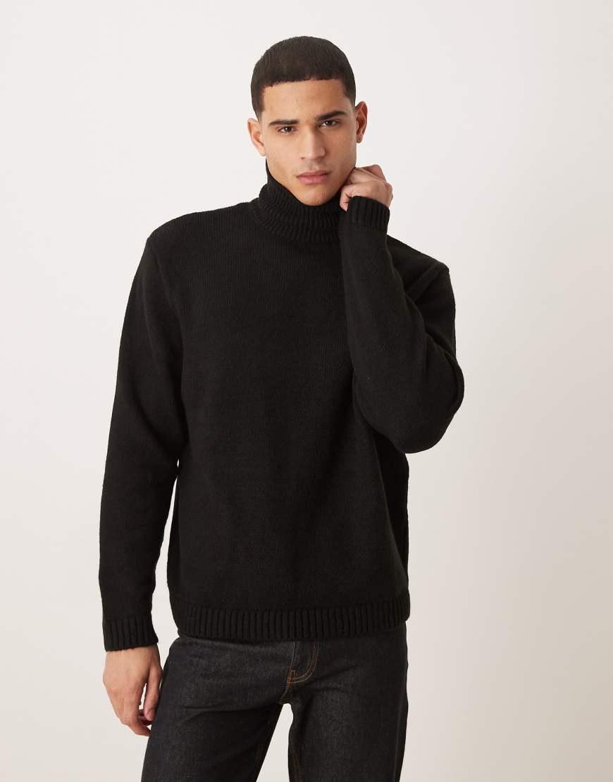 ASOS DESIGN - Oversize-Rollkragenpullover aus Strick in Schwarz mit Struktur von ASOS DESIGN