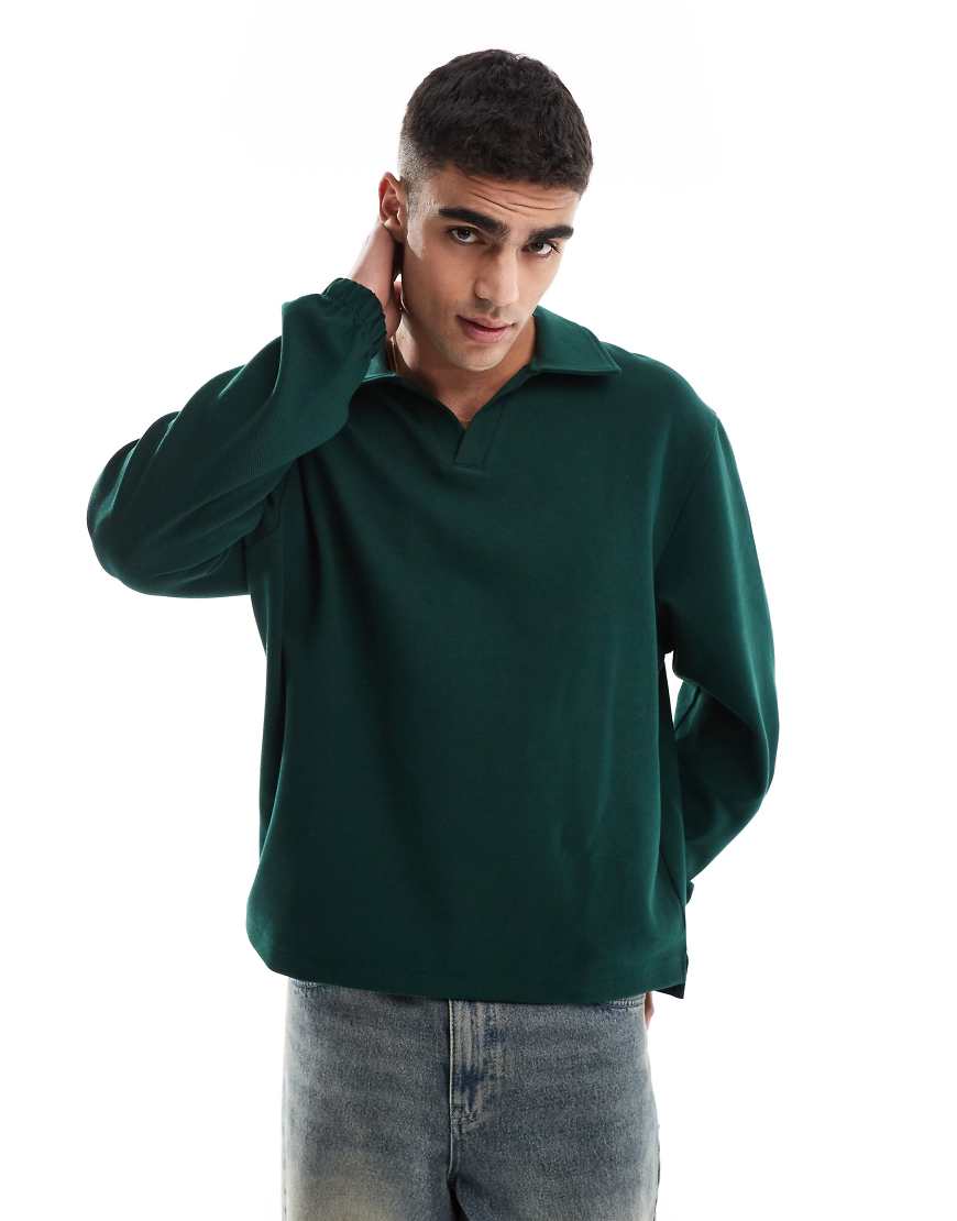 ASOS DESIGN - Oversize-Rugby-Poloshirt aus Twill-Jersey in Dunkelgrün-Neutral ASOS DESIGN - Oversize-Rugby-Poloshirt aus Twill-Jersey in Dunkelgrün-Neutral von ASOS DESIGN